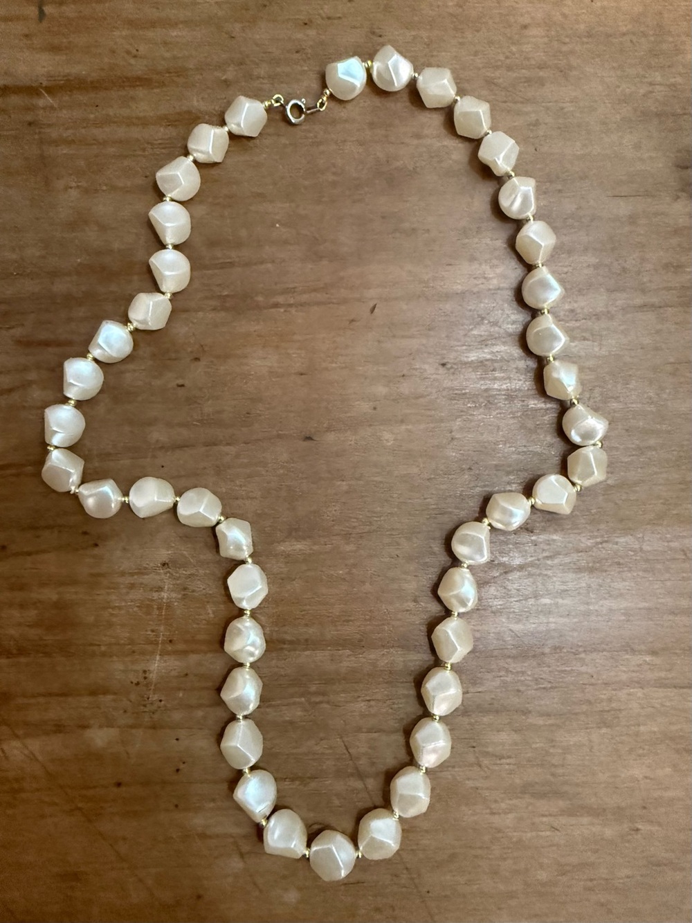 Vintage Faux Pearl Nugget Beaded Necklace Cream Gold Tone 23”